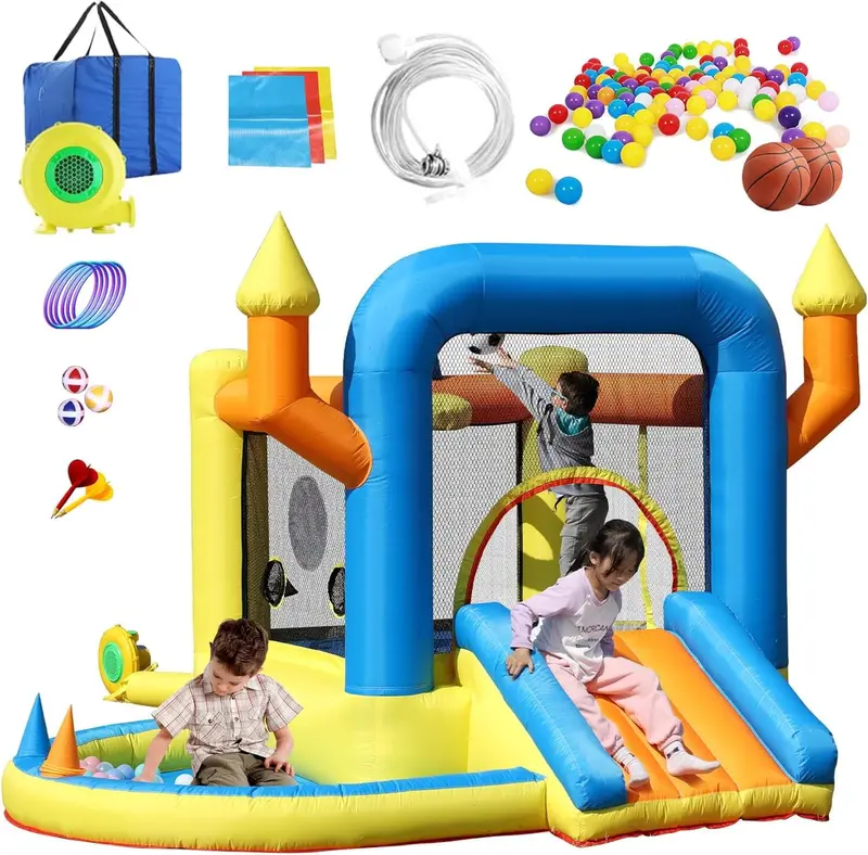 10 ft Toddler-Friendly Bounce House with Target Toss, Ring Throw & Ball Pit (Ages 1+)