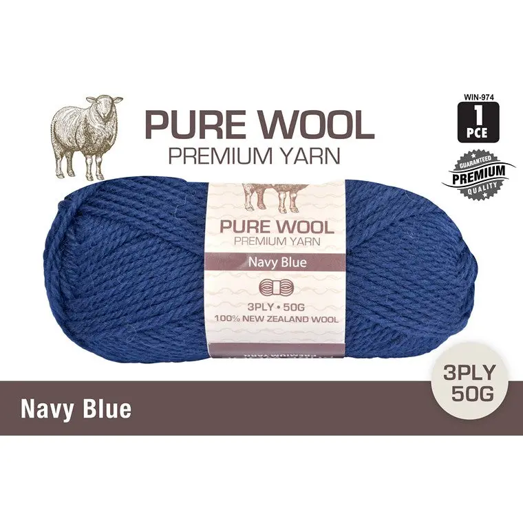 100% Pure Wool Yarn – Navy Blue Shade for Knitting & Crochet