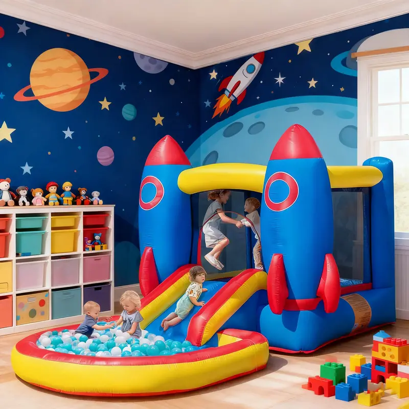 12 ft Rocket-Themed Bounce House with Slide & Pool – Toddler Play Center by Bouncinlife
