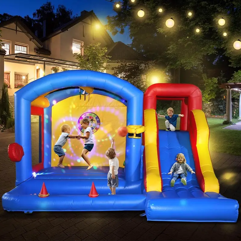 15 ft Lighted Commercial Bounce House with Slide – Indoor/Outdoor Jumping Center