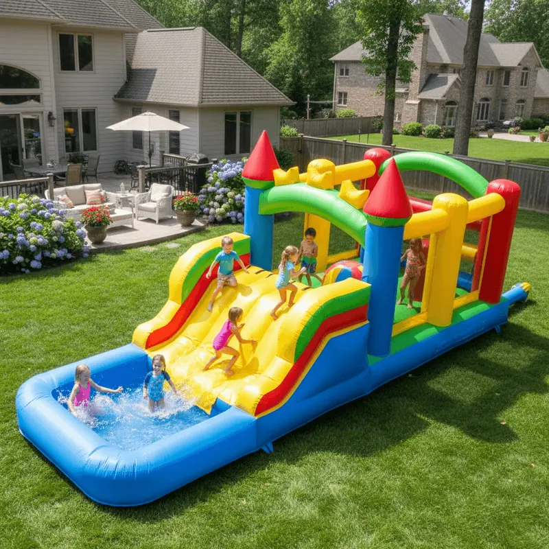23 ft Kids’ Bounce House with Obstacle Course and Integrated Splash Pool