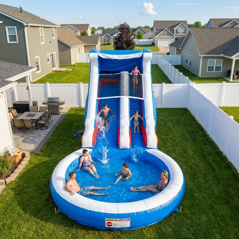 24 ft Wavy Commercial PVC Water Slide with Blower – Heavy-Duty Outdoor Use