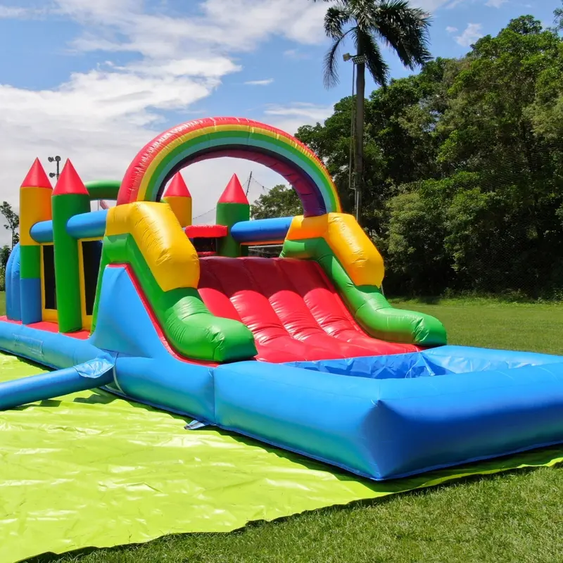 25 ft Interactive Inflatable Obstacle Course – Wet/Dry Play with Slide & Games