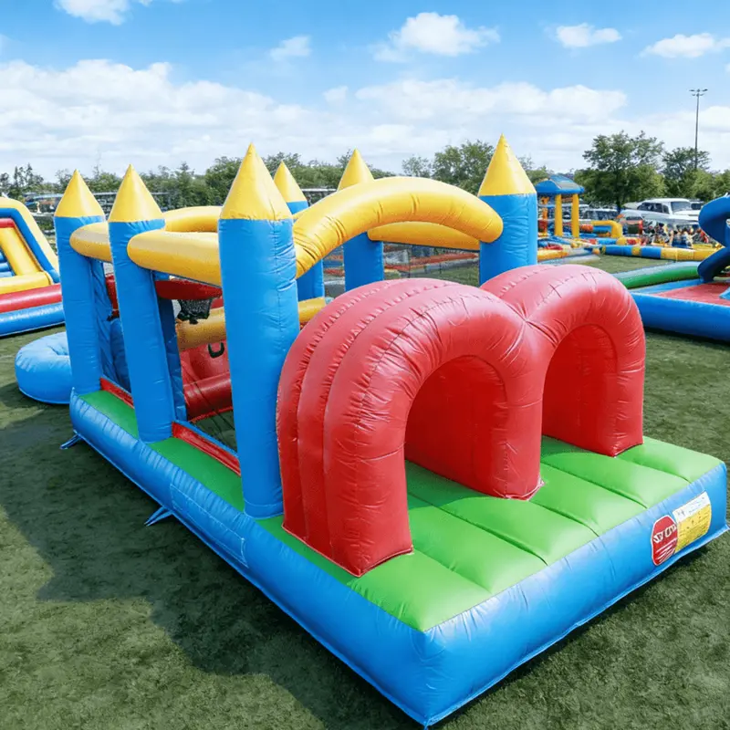 30 ft Inflatable Obstacle Bounce House Featuring Slide, Pool, and Integrated Blower