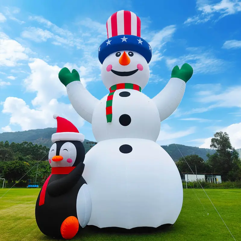 33 ft Inflatable Snowman Yard Decoration with Penguin Accents – Durable Outdoor Holiday Display