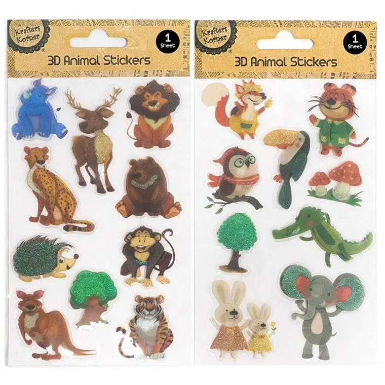 3D Animal-Themed Stickers – Pop-Up Style, Two Themed Assortments