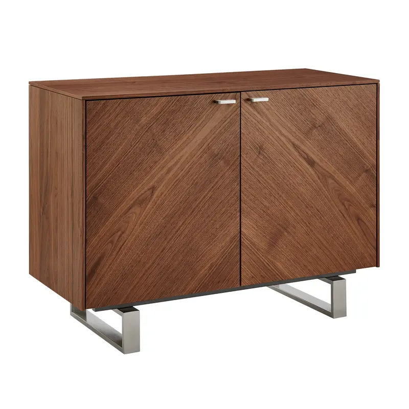 Alvarado 40-Inch Modern Sideboard with Walnut Veneer and Steel Legs