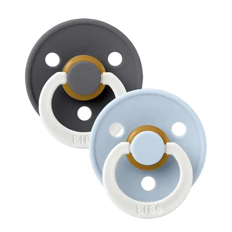 BIBS Glow-in-the-Dark Night Soother Pack – Iron & Baby Blue (2-Pack)