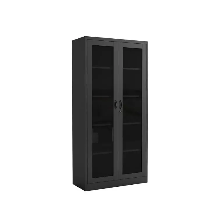 Black Two-Door Glass Display Cabinet – Metal Frame