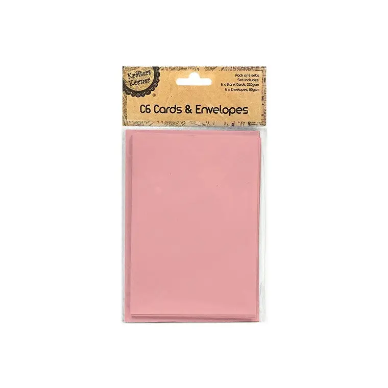 Blush Pink C6 Blank Cards with Envelopes – 6-Pack