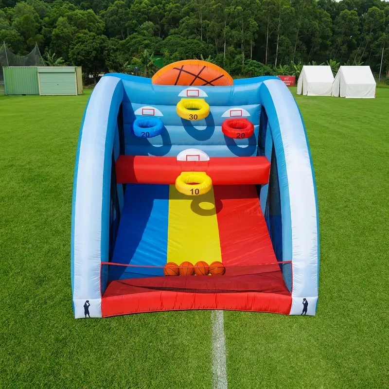 Bouncinlife 10x10FT Giant Inflatable Basketball Hoop – 4-Hoop Interactive Yard Game with Blower & Balls