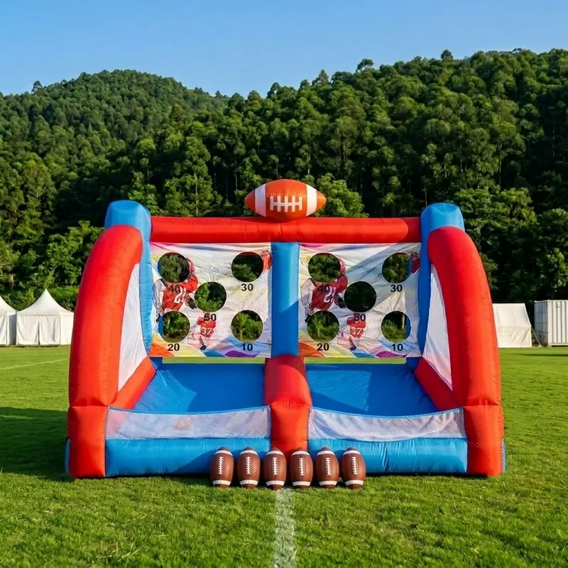 Bouncinlife 12.7FT Dual-Lane Inflatable Football Toss Target – Includes Blower & 6 Official-Style Footballs
