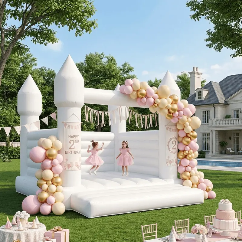 Bouncinlife 13-Foot Premium White PVC Bouncy Castle for Weddings and Birthday Parties
