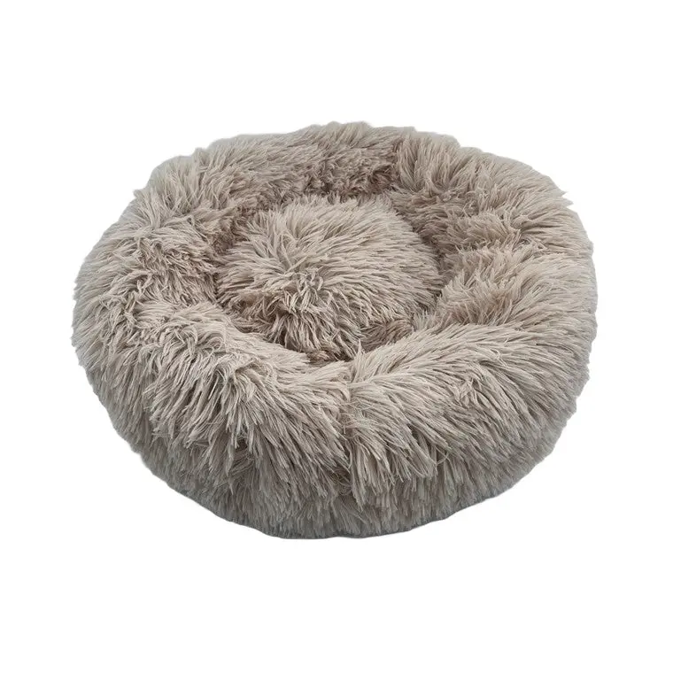Calming Plush Round Pet Bed – Beige, Small Size