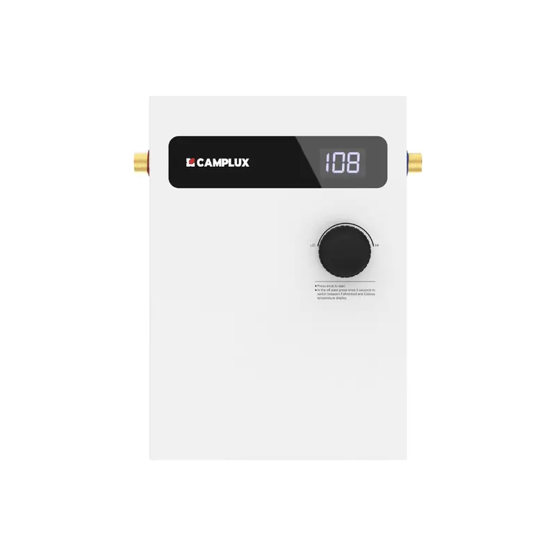 Camplux 8 kW Electric On-Demand Tankless Water Heater – Space-Saving White Unit for Small Spaces or Point-of-Use