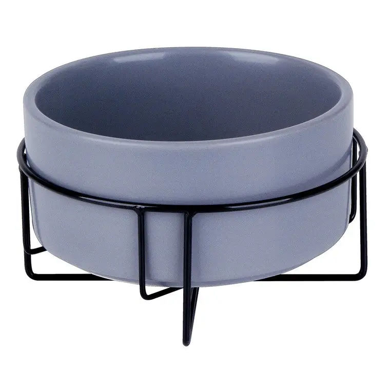 Ceramic Pet Food Bowl with Stainless Steel Stand – 950 mL, 3 Color Options