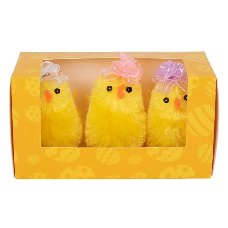Chick Figurines with Ribbon Bows – 3-Piece Decorative Set
