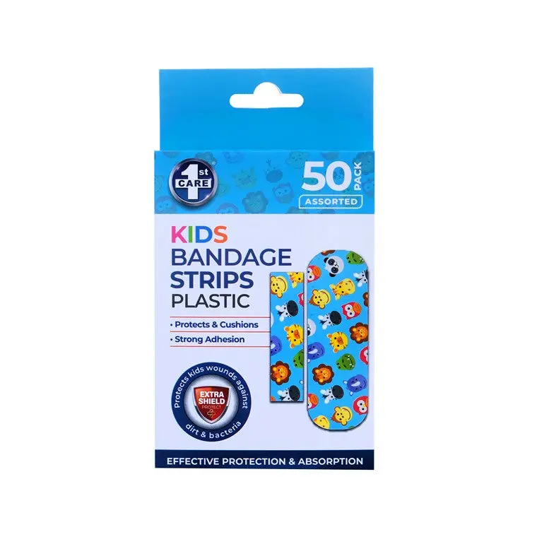 Children’s Adhesive Bandage Strips – Fun Designs, 50-Pack
