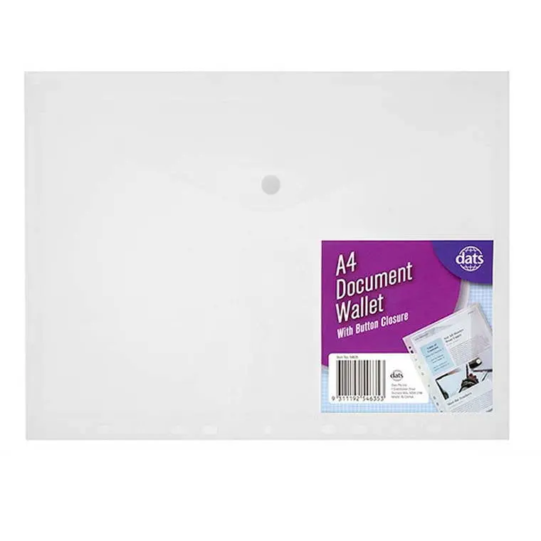 Clear A4 Document Wallet with Snap Button Closure