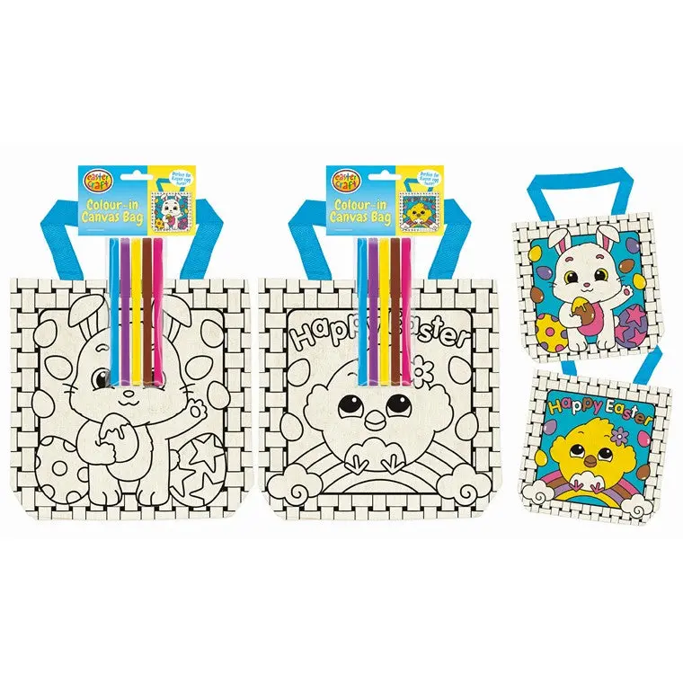 Coloring Canvas Tote Bag with Markers – Easter-Themed Design