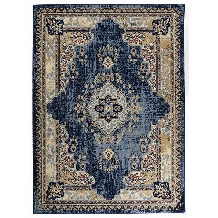 Denim Blue Boston Traditional Area Rug – 215 x 150 cm Hand-Styled Floor Covering