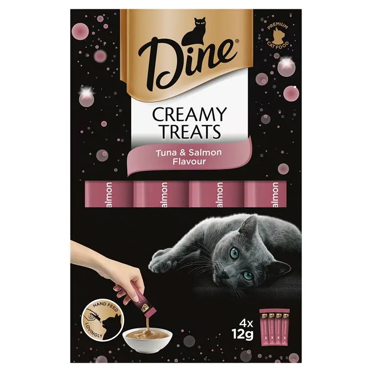 DINE Creamy Treats for Cats – Tuna & Salmon Flavor (4 × 12g Tubes)