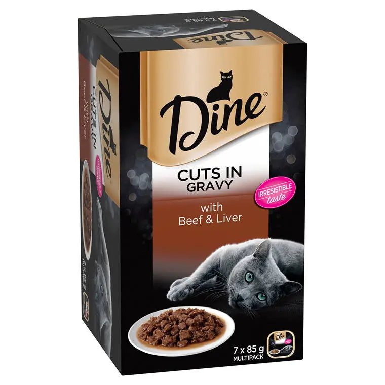 Dine Wet Cat Food – Beef & Liver in Rich Gravy (7 × 85g Portions)