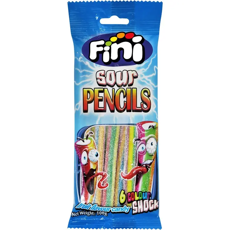 Fini Sour Rainbow Chew Pencils – 100g Fruity Assorted Colors