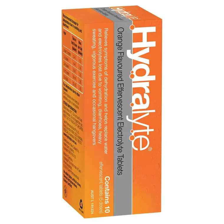 Hydralyte Orange Effervescent Electrolyte Tablets – Pack of 10