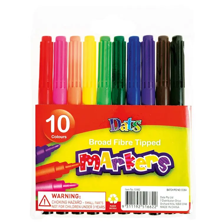 Jumbo-Sized Coloured Markers – Pack of 10 Assorted Colours