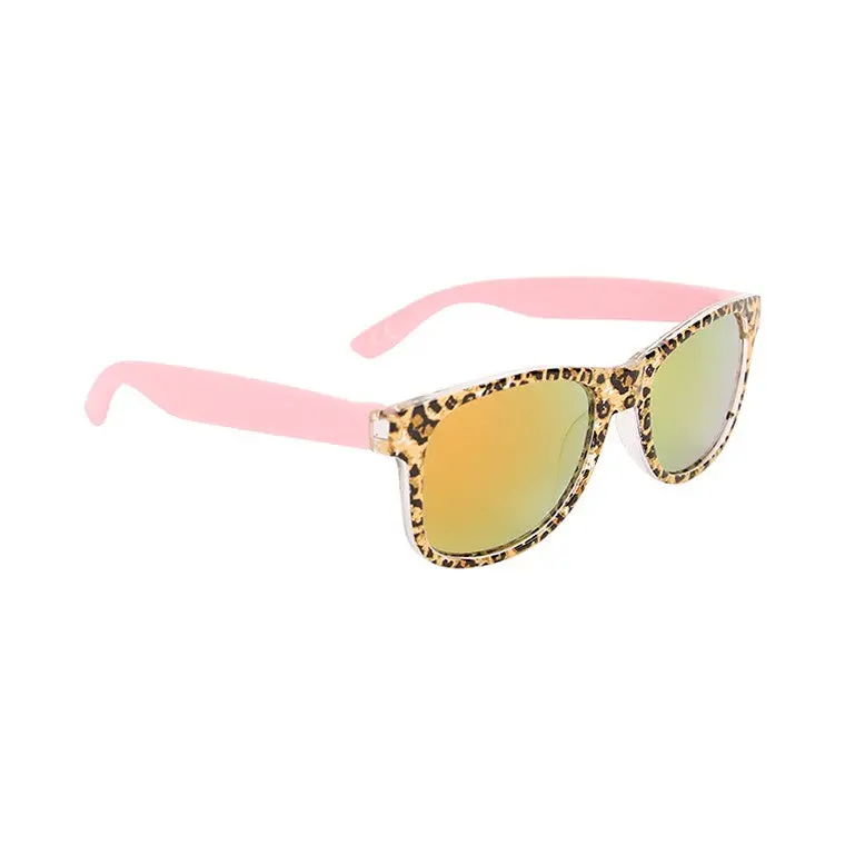Kids’ Pink Animal-Print Wayfarer Sunglasses with Mirror Lenses