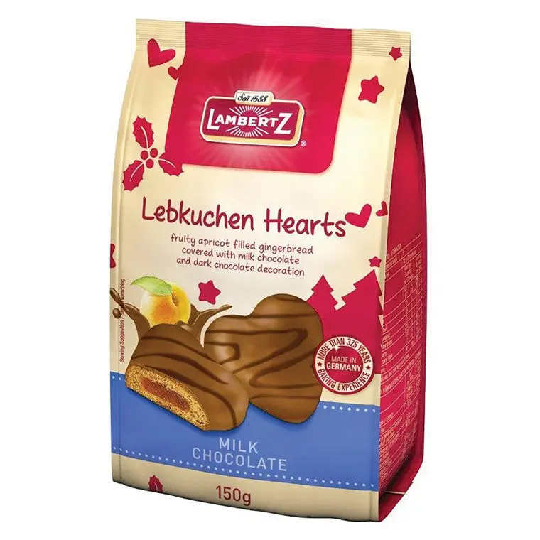 Lambertz Milk Chocolate-Covered Gingerbread Hearts with Apricot Filling – 150g