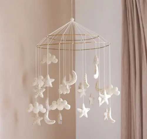 Large Handcrafted Felt Nursery Mobile – Cloud, Moon & Star Design in White