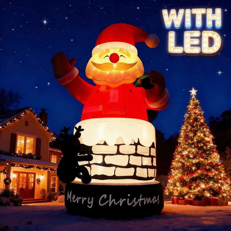 Lighted Christmas Inflatable Santa – Built-in LED Illumination, 33-Foot Tall