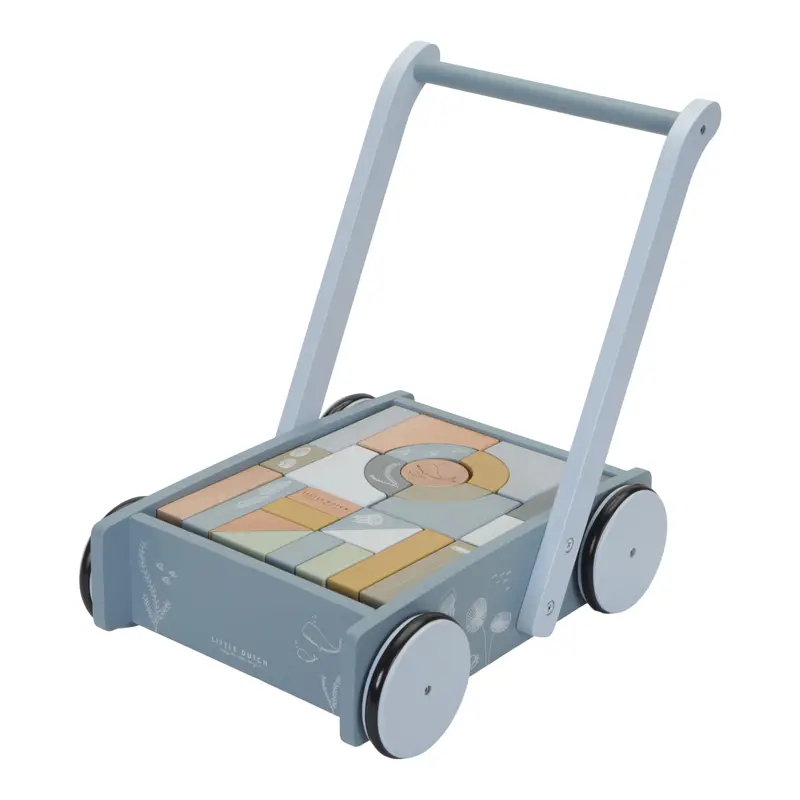 Little Dutch Wooden Baby Walker with Block Trolley