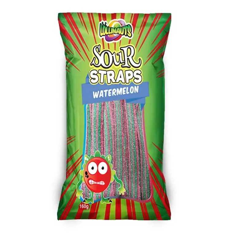 Lollinauts Sour Watermelon Candy Straps – 160 g Bag