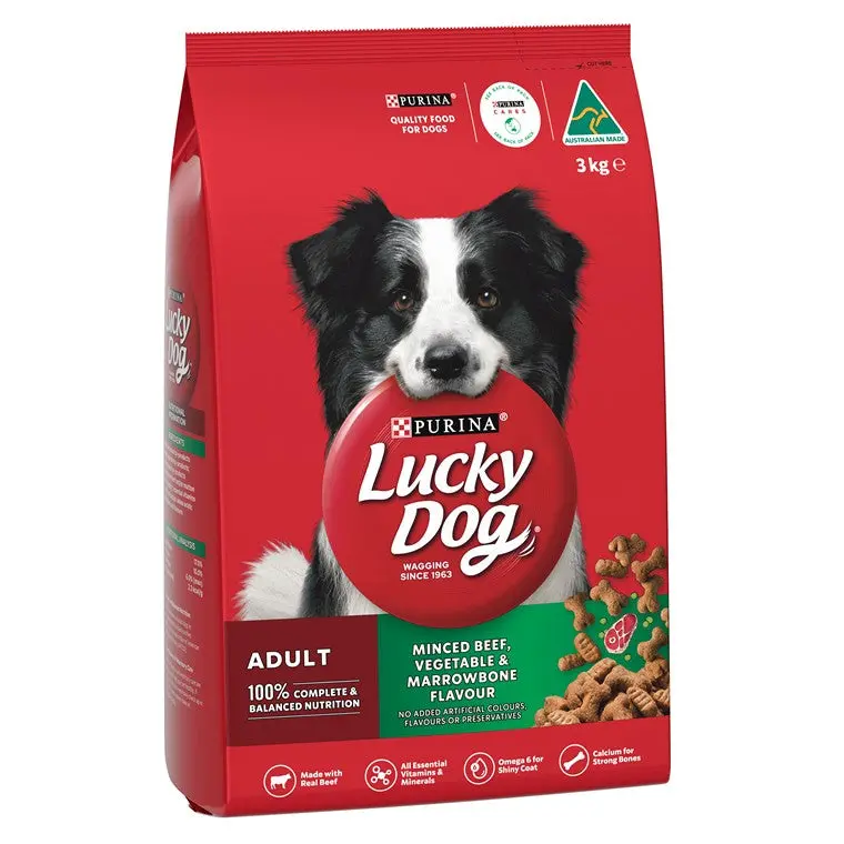 Lucky Dog Adult Dry Food – Minced Beef, Vegetable & Marrowbone Blend (3 kg)