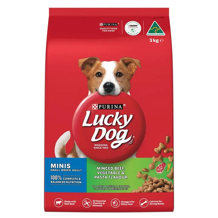 Lucky Dog Mini Dry Food – Minced Beef, Vegetable & Pasta Formula (3 kg)