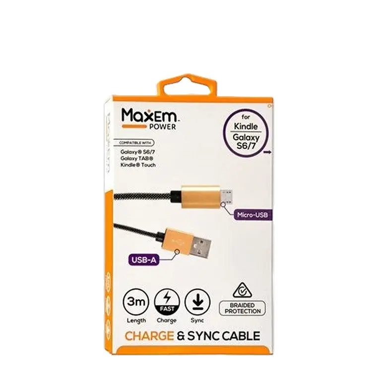 Maxem Braided Micro USB Charging Cable – 3 Meter