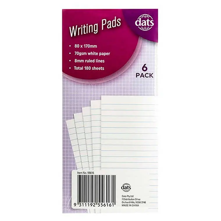 Mini Writing Pad – 80 × 170mm, 30 Pages, 6-Pack