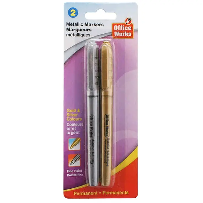 Office Works Metallic Fine-Point Marker Duo – Shimmering 2-Pack for Crafts and Detail Work
