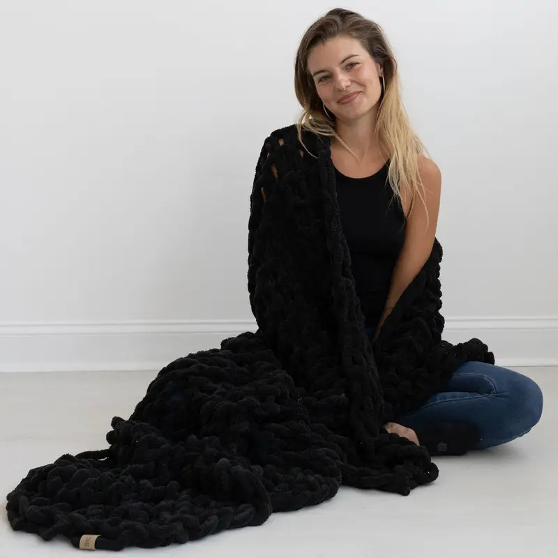 Onyx Minky Infinite Chunky Knit Blanket