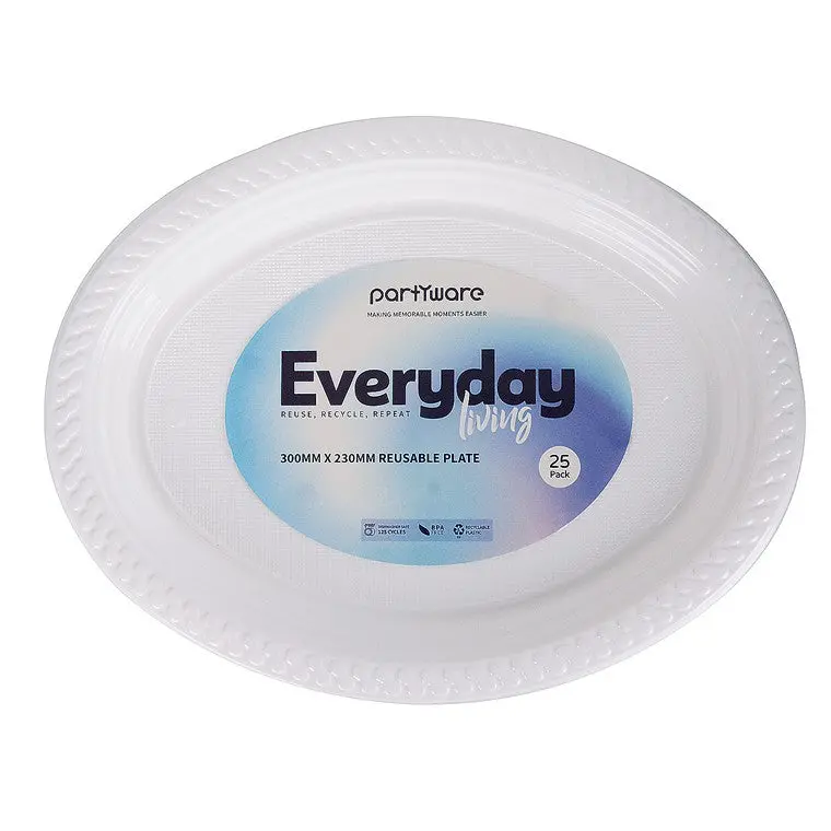 Oval White Reusable Serving Platters – 30cm × 23cm, 25-Pack