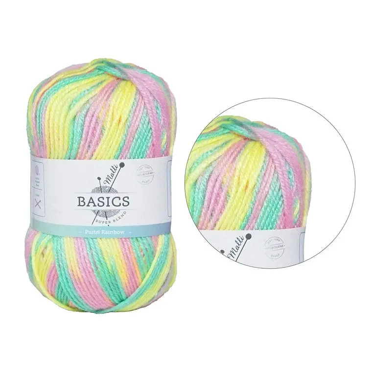 Pastel Rainbow Acrylic Yarn – Multi-Colour Skein, Soft & Kid-Safe