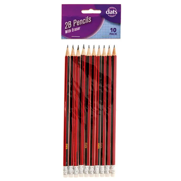 Premium 2B Pencils with Erasers – Pack of 10