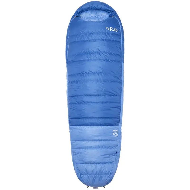 Rab Women’s Ascent Down Sleeping Bag – -18°C Rated Lightweight Down Bag, Regular Fit, Left-Zip (Dark Bluebird)