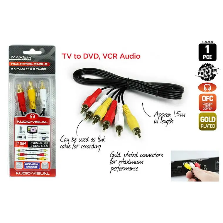 RCA Composite AV Cable with Triple Plugs – 1.5 Meter Length