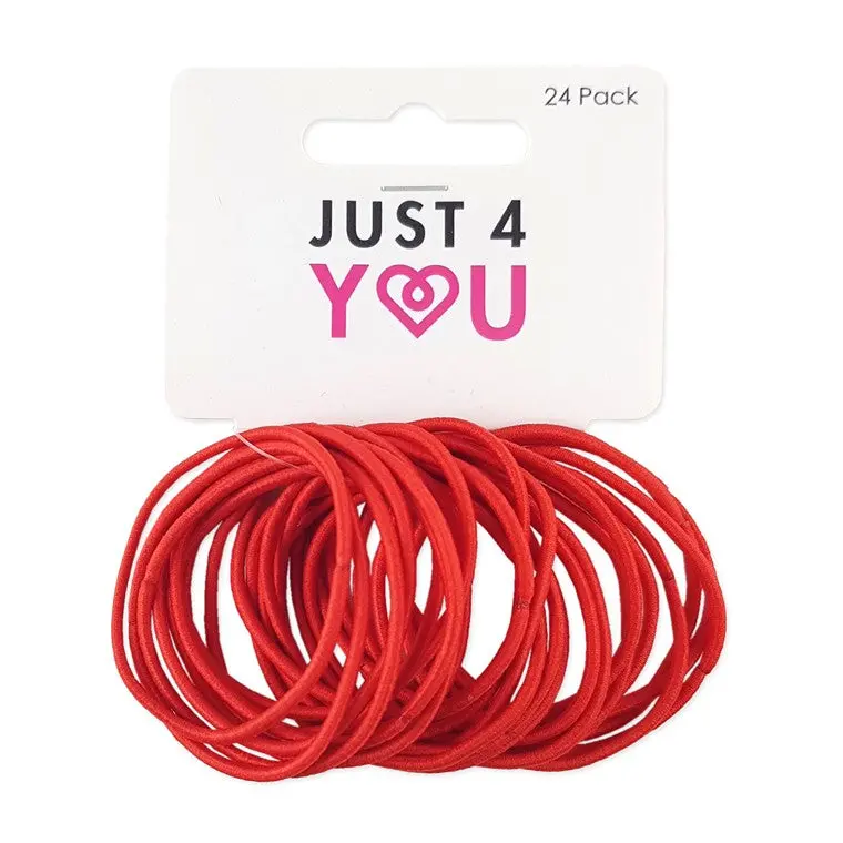 Red Elastic Hair Ties for Students – 24-Pack