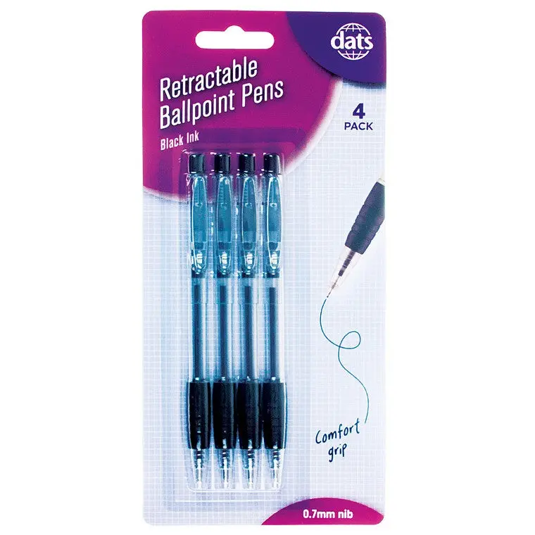 Retractable Black Ballpoint Pens – 4-Pack