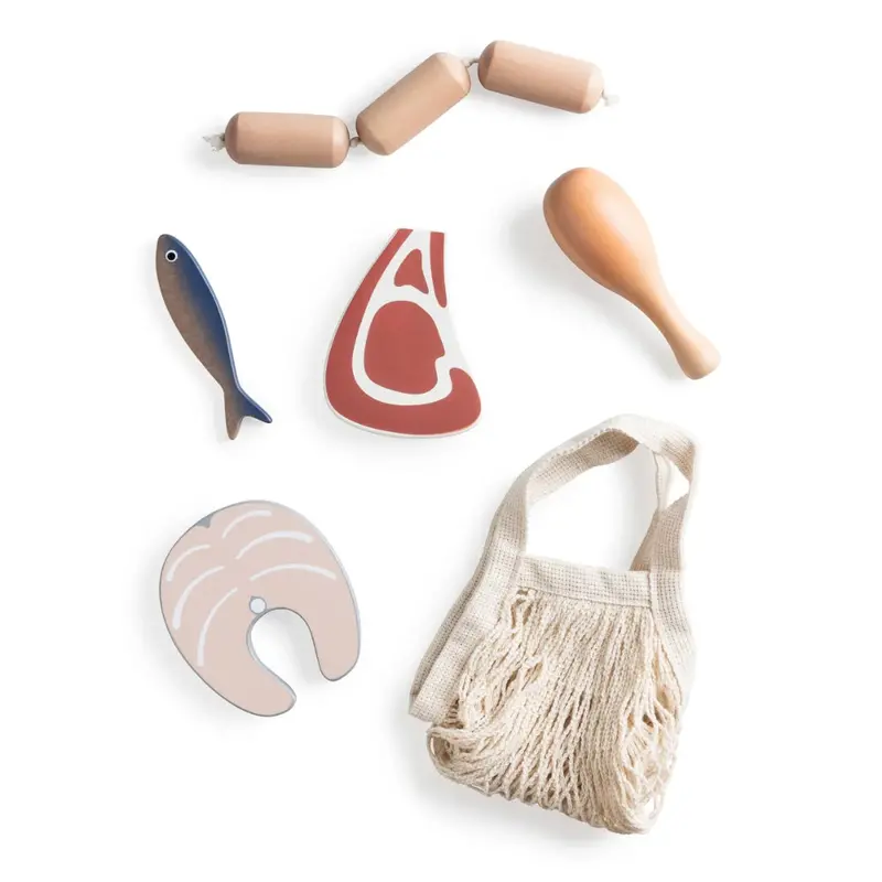 Sebra Wooden Seafood & Meat Toy Set – Realistic Pretend Play